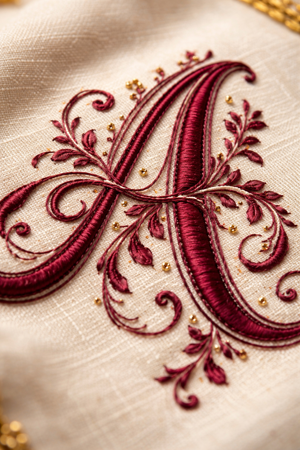 El yapımı monogram nakışı detay görünümü